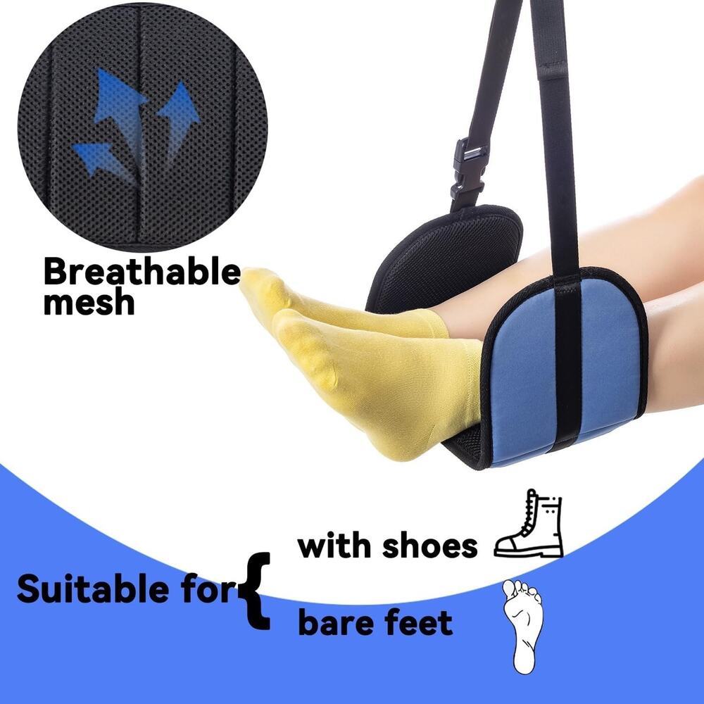 Foot Hammock for Travel Relax Adjustable Airplane mesh Footrest Hammock Portable - Picture 5 of 7